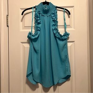 Blue Ruffle Halter Blouse